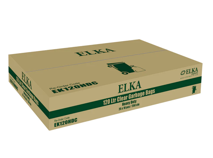 ELKA 120L CLEAR HEAVY DUTY GARBAGE BAGS CARTON OF 250 (ROLL)